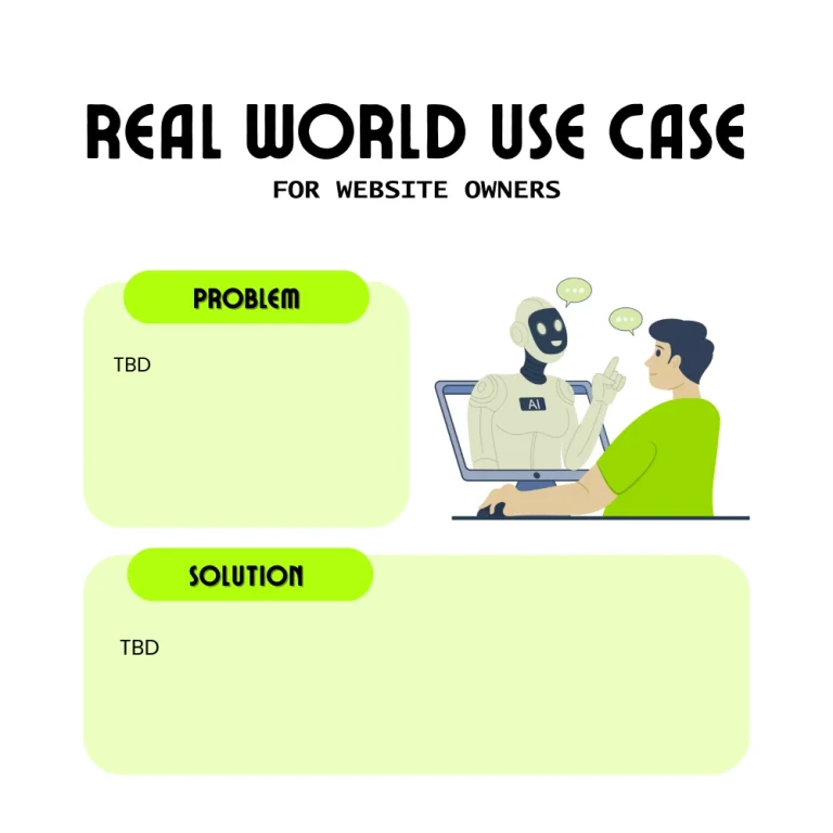 Real world AI prompt use case card for website owners showing a chatbot helping a person solve a website related problem.